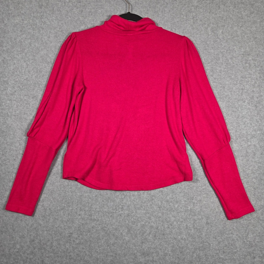 Anthropologie Women XS Turtleneck Puff Sleeve Top Pink Cozy Soft Academia - Picture 4 of 9